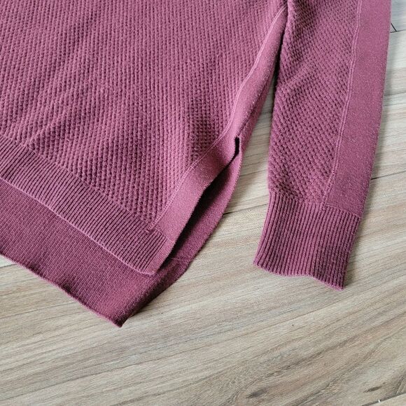 Athleta Thermal Honeycomb Split Hem Crewneck Merino Wool Pullover Sweater Rust - Picture 6 of 15